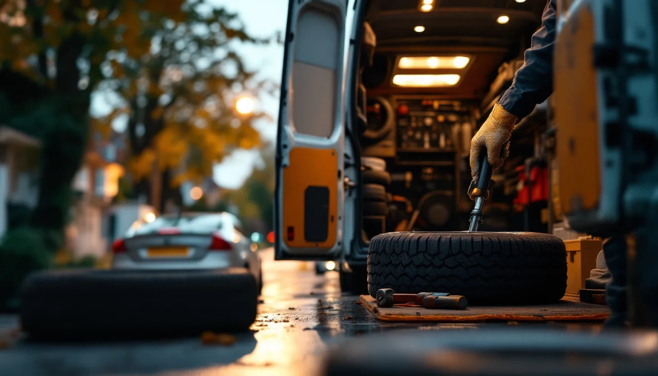 Best Mobile Tyre Services In London — A Mobiltyres4u technician using advanced tools to repair a flat tyre beside a pa